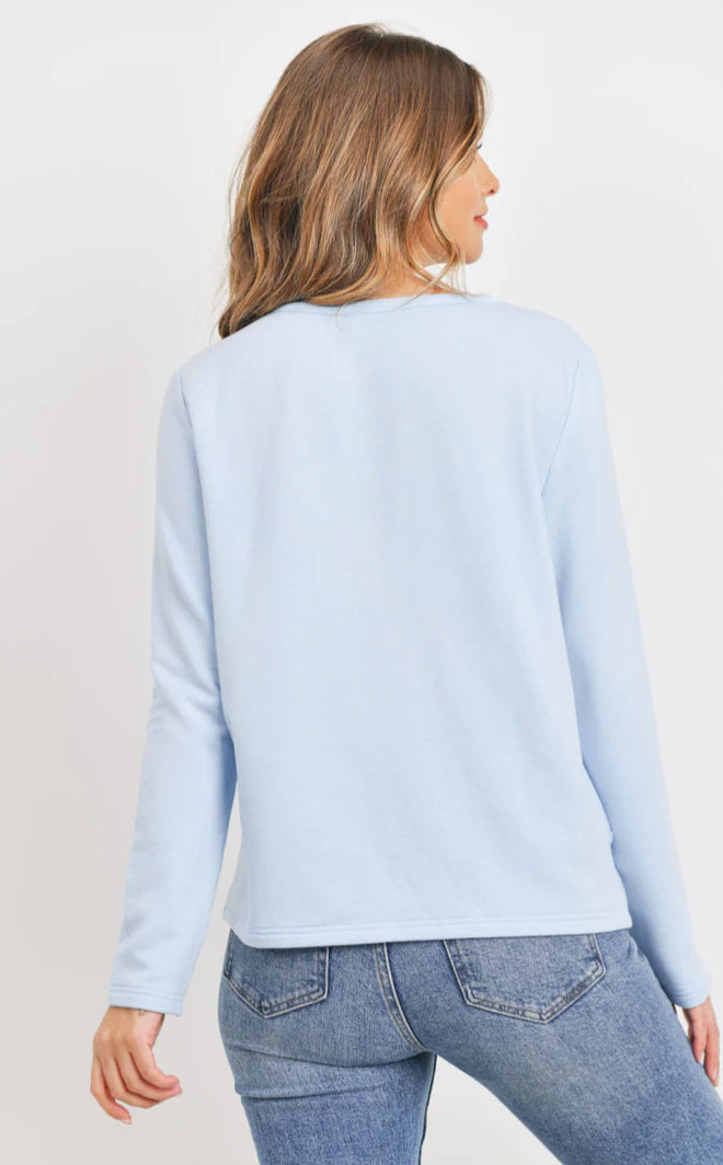 Front Twist Baby Blue Fleece Sweater