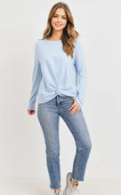 Load image into Gallery viewer, Front Twist Baby Blue Fleece Sweater
