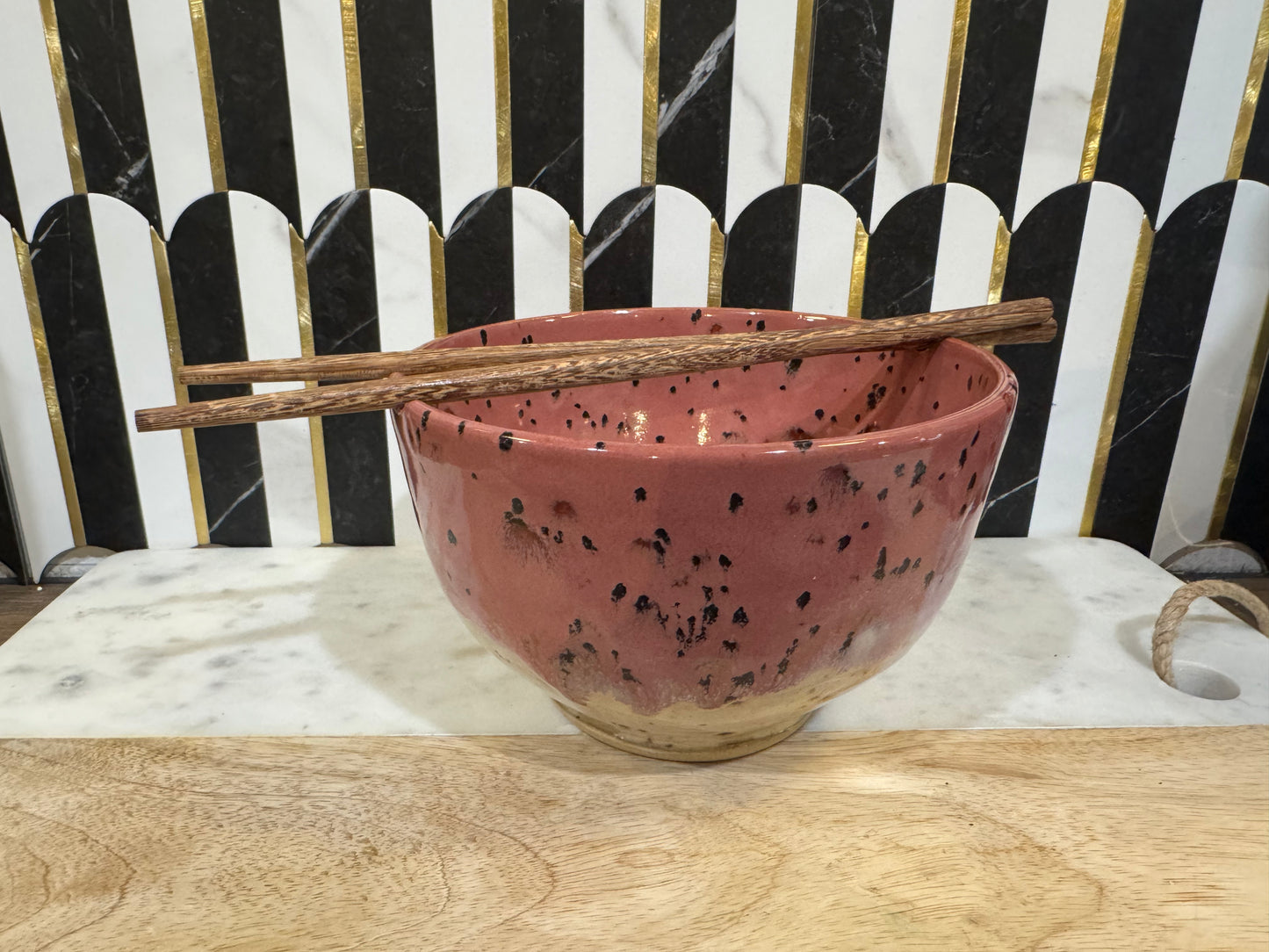 Ceramic Ramen Bowl Pink Speckled A