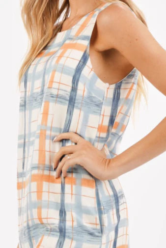 Soft Plaid Dress with Button Up Back & Pockets