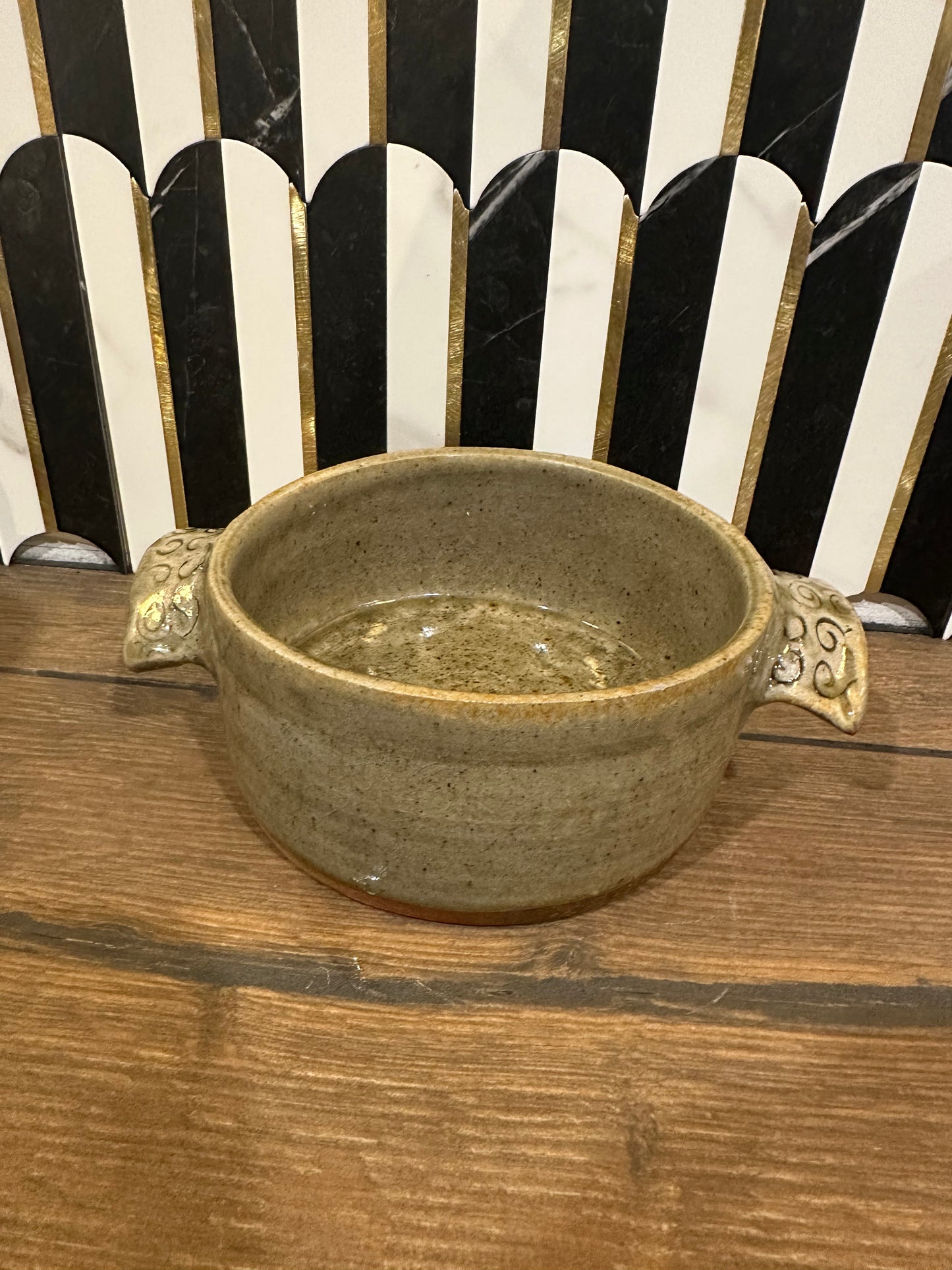 Pottery Bowl with Textured Handles