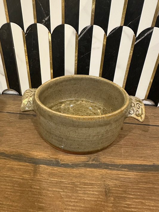 Pottery Bowl with Textured Handles