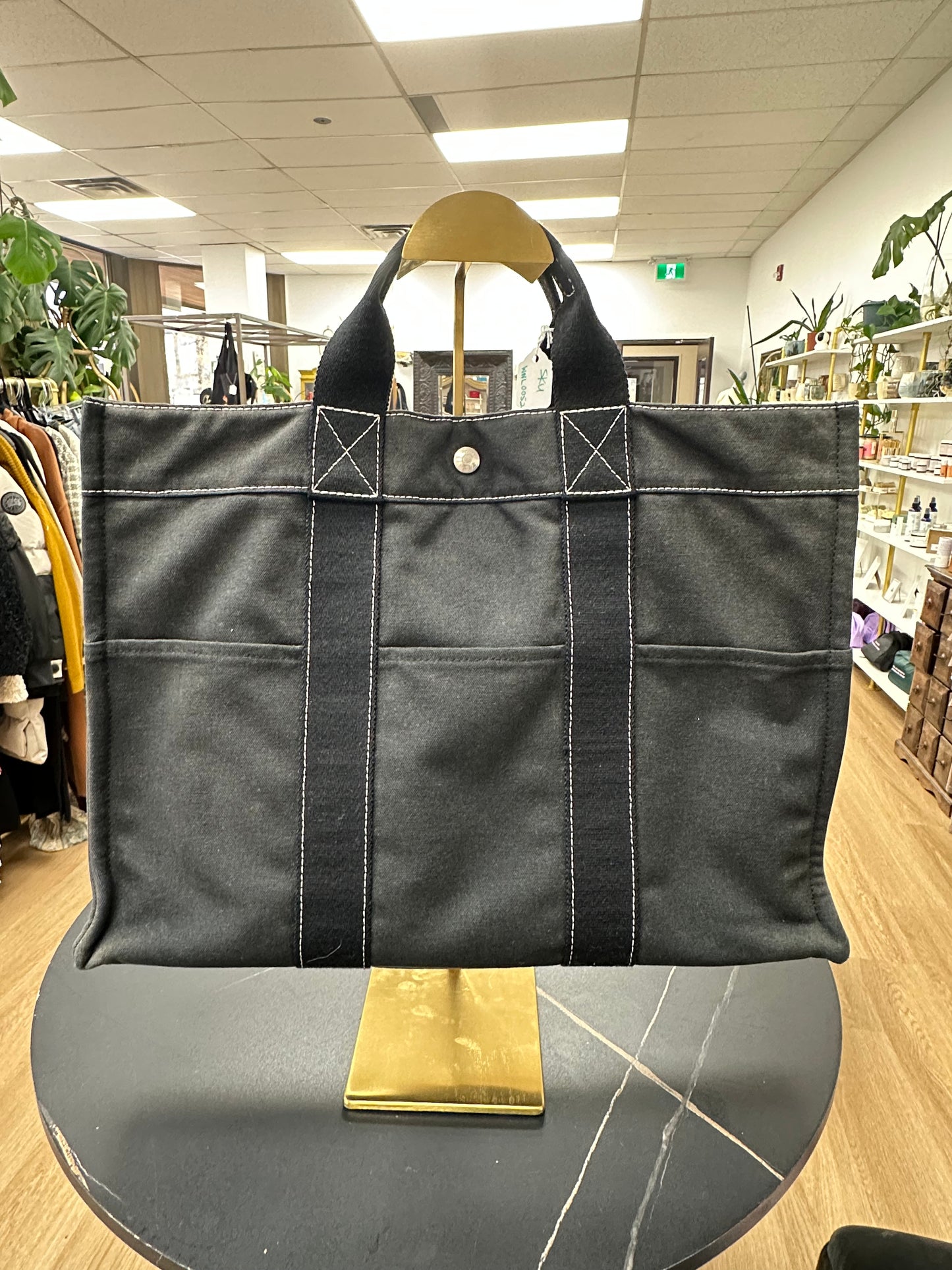 Hermes Black Canvas Tote