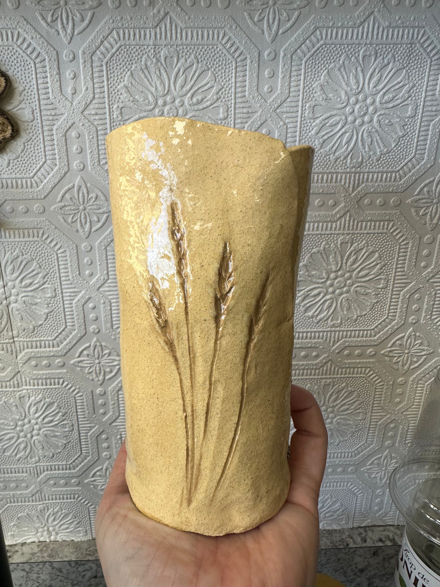 Pottery Vase with Wheat Imprint
