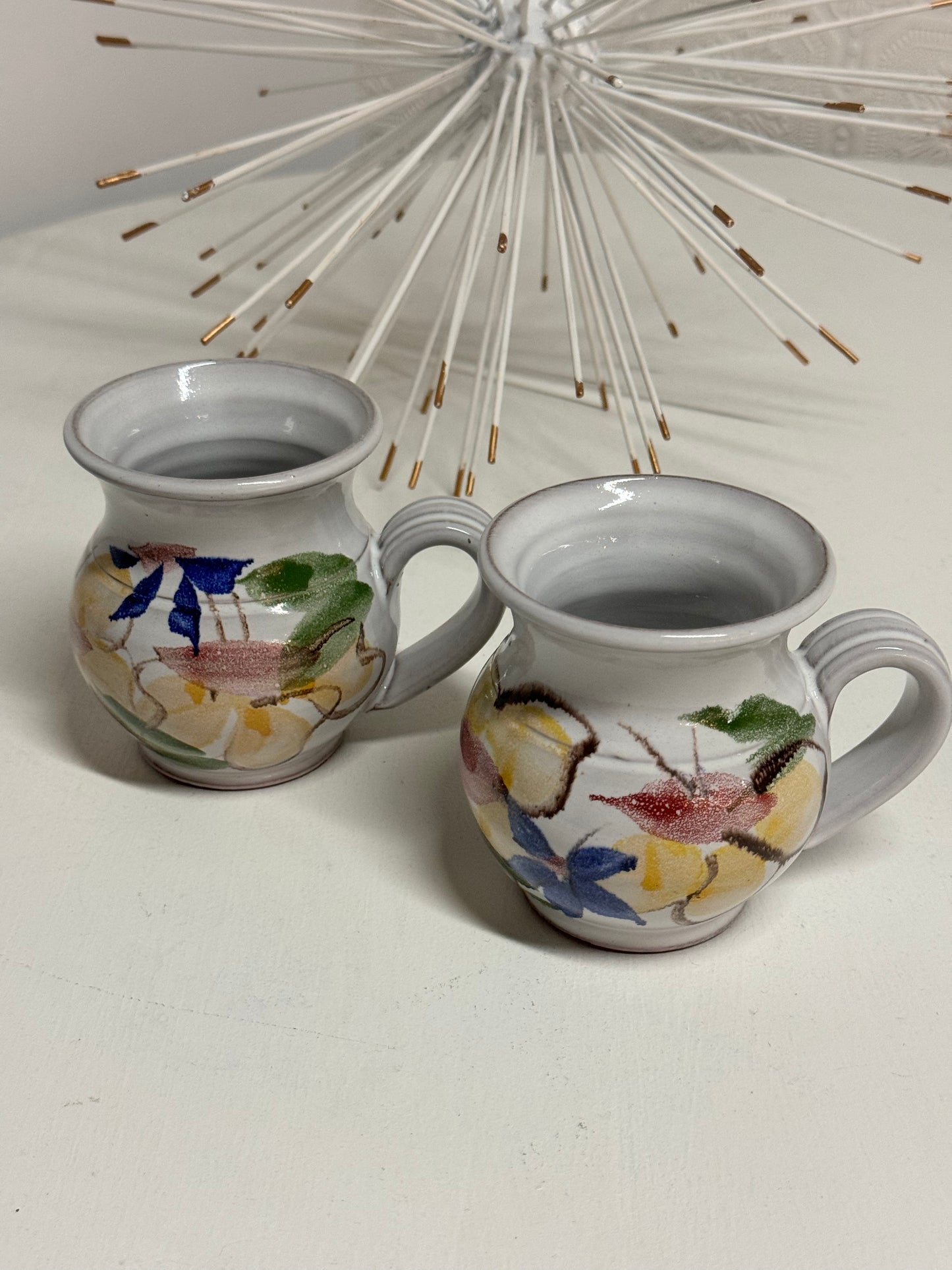 Set of Two Floral Pottery Mugs