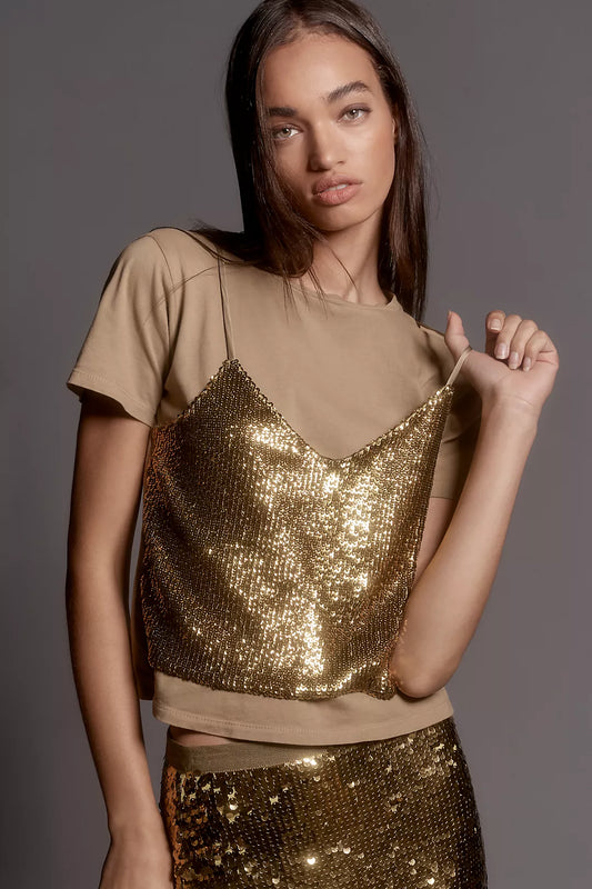 Anthropologie Le Superbe Birdie Sequin Tee Sz M