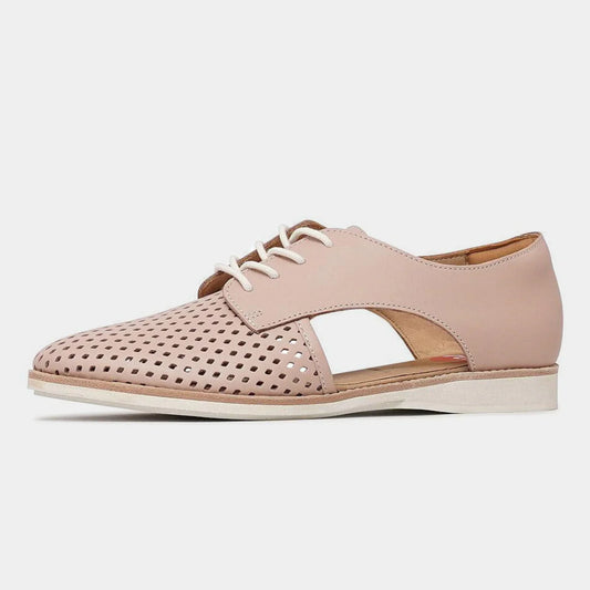 Rollie Sidecut Punch Chalk Pink Leather Lace Up Flats Sz 39