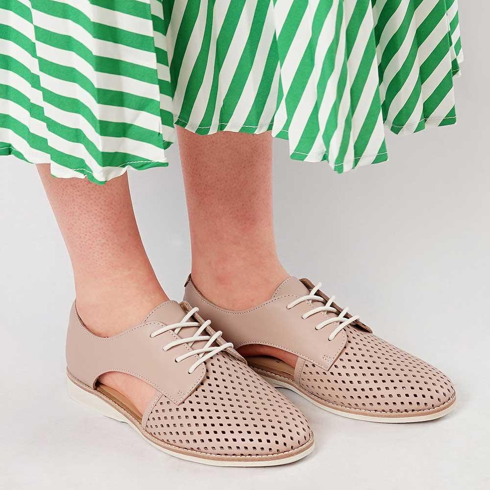 Rollie Sidecut Punch Chalk Pink Leather Lace Up Flats Sz 39