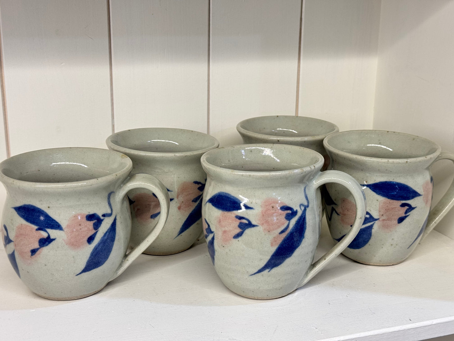 Set of 5 Pottery Mugs - pink/blue