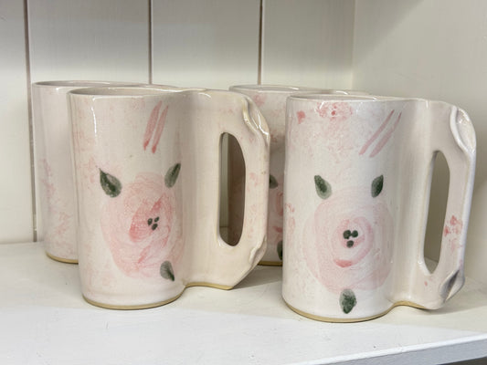 Set of 4 Pottery Mugs - Rose Print