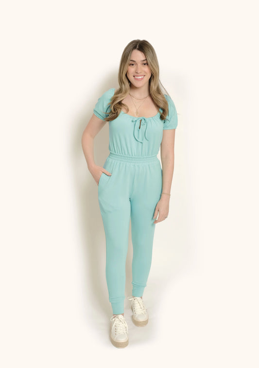 Smash & Tess Pacific Puff Sleeve Romper Aquamarine- Size Small