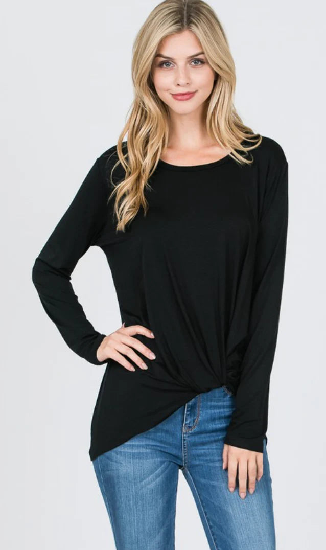 Black Long Sleeve Modal Twist Front