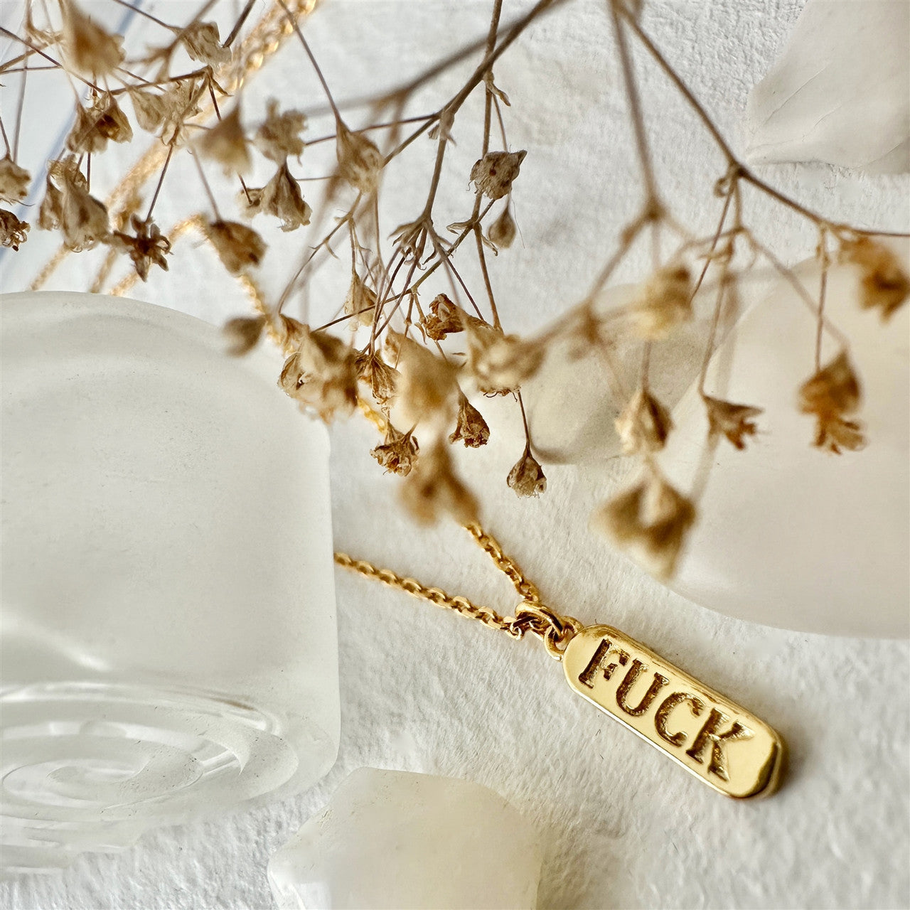 Pika and Bear Salty Language Charm Necklace | Gold