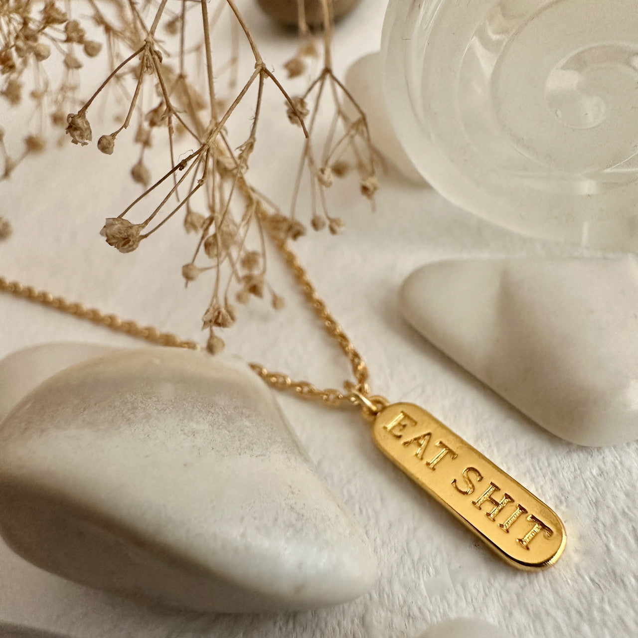 Pika and Bear Eat Sh*t Salty Language Charm Necklace | Gold