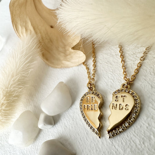 Pika and Bear Best Friends Broken Heart Charm Necklace | Gold