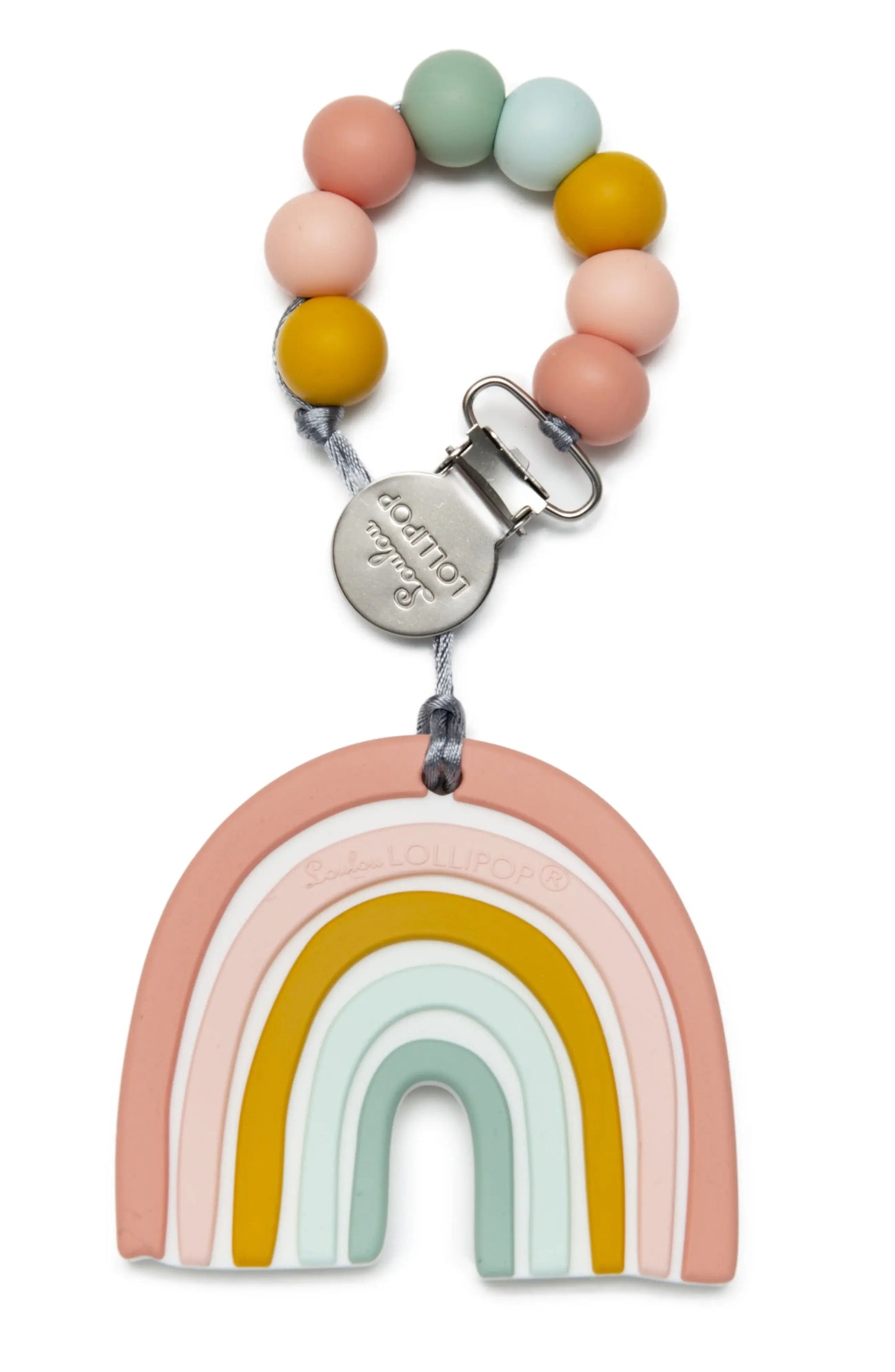 Loulou Lollipop - Pacifier Clip Teether Set: Pastel Rainbow
