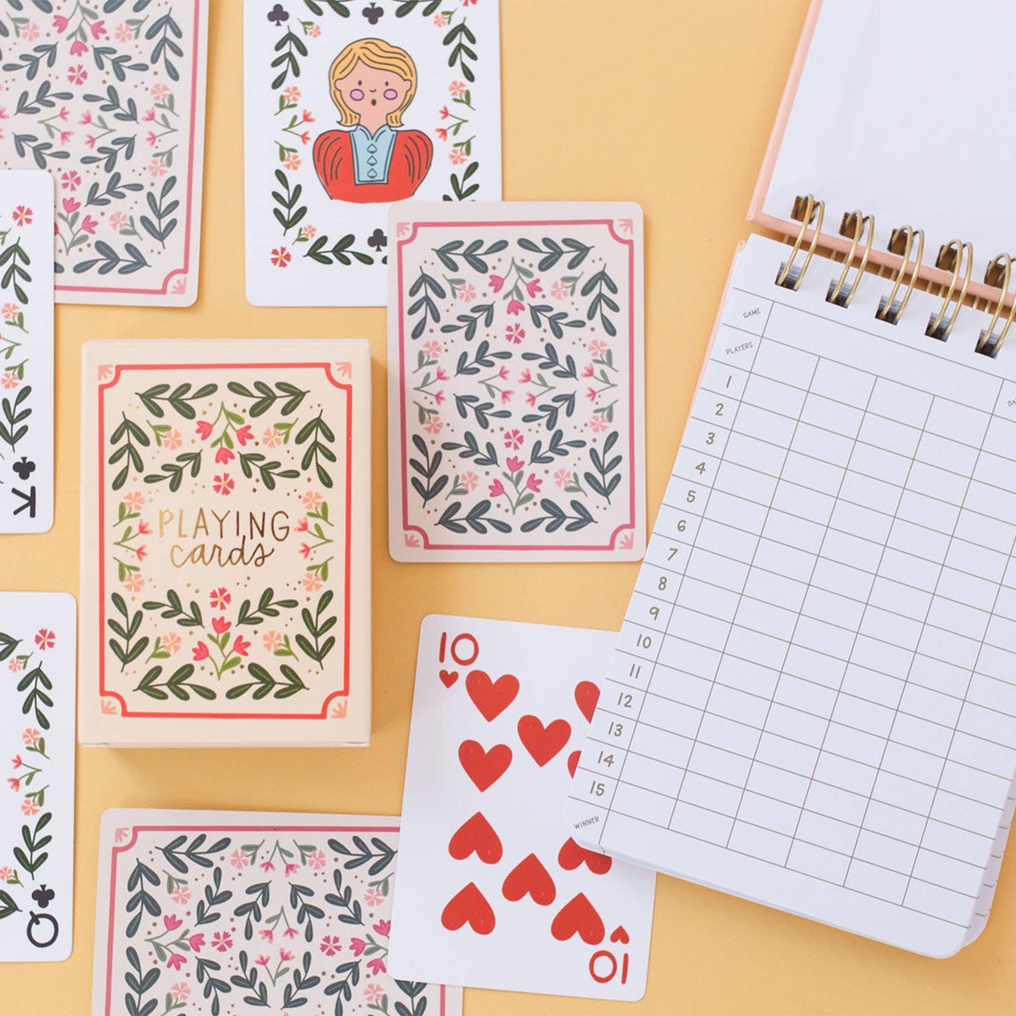 Pippi Post - Floral Game Night Set of Playing Cards & Notebook