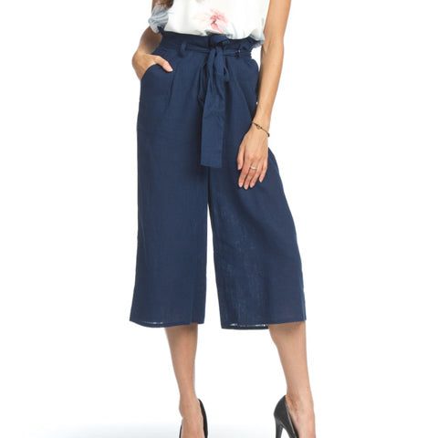 Papillon Linen Blend Cropped Pant Navy - Victoria's Attic