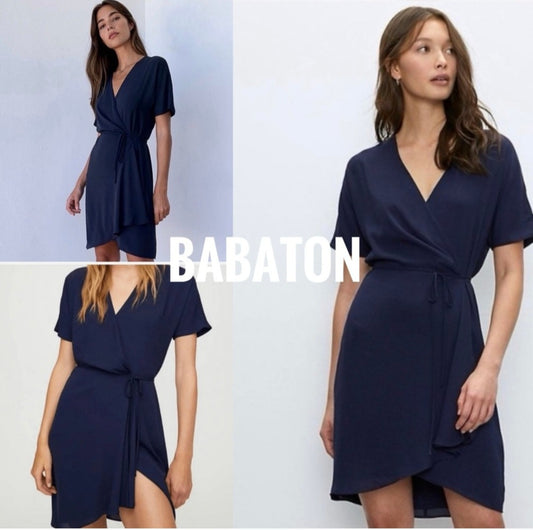 NWT Aritzia Babaton Wallace Pure Indigo Wrap Dress Size Large
