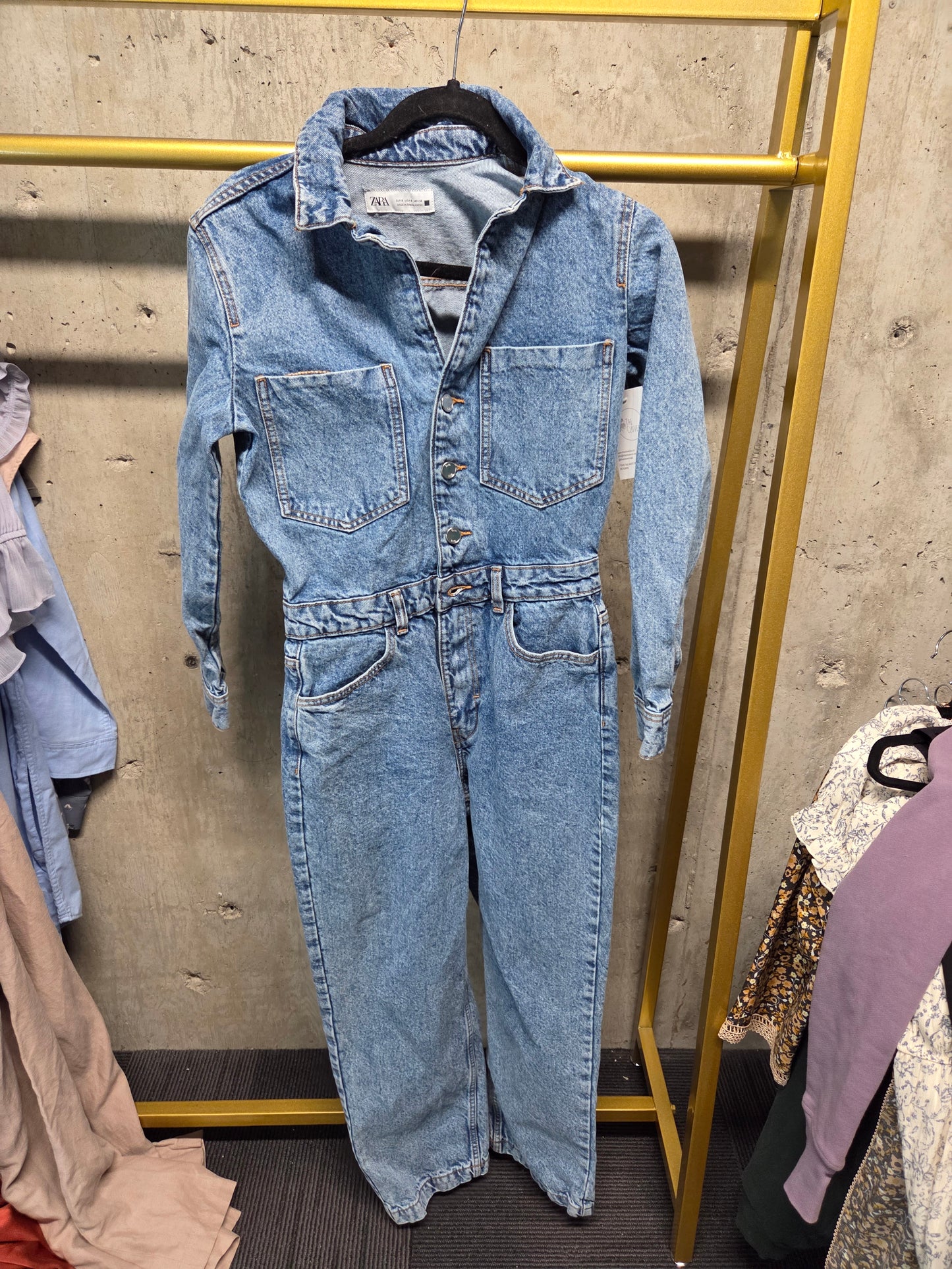 Zara Long Denim Jumpsuit Size Small