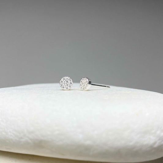 Twinkle Full Moon Round Stud Earrings with Clear CZ Crystals Sterling Silver .925