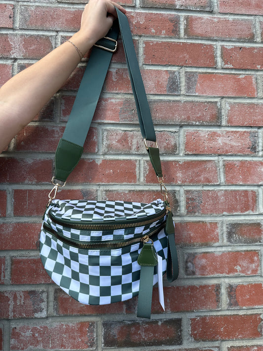 Large Green Checkered Crossbody Bag