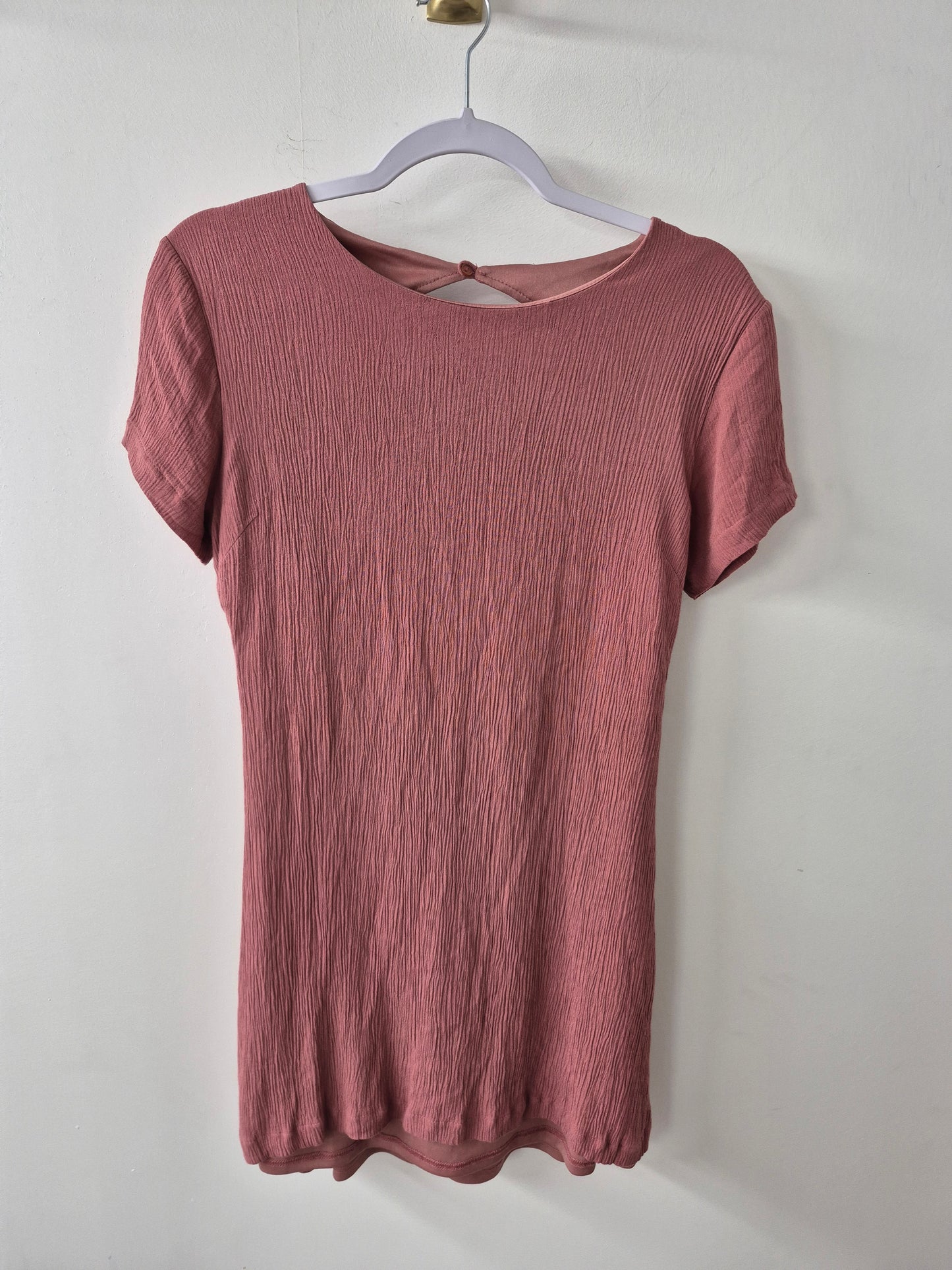Lulus Cut Out Tie Bow Back Rusty Rose Textured Lined Mini Size Medium