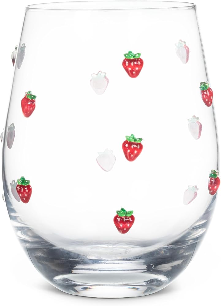 Stemless Wine Glass with Strawberries