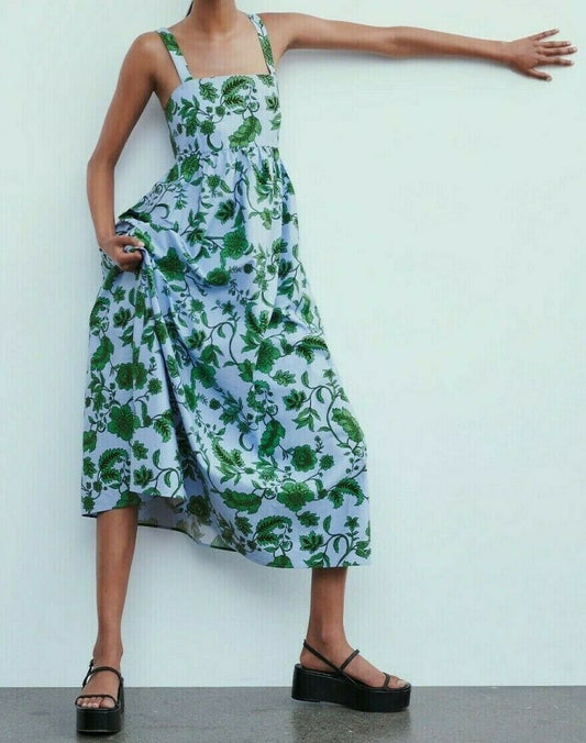 Zara Floral Print Midi Summer Dress Size Large