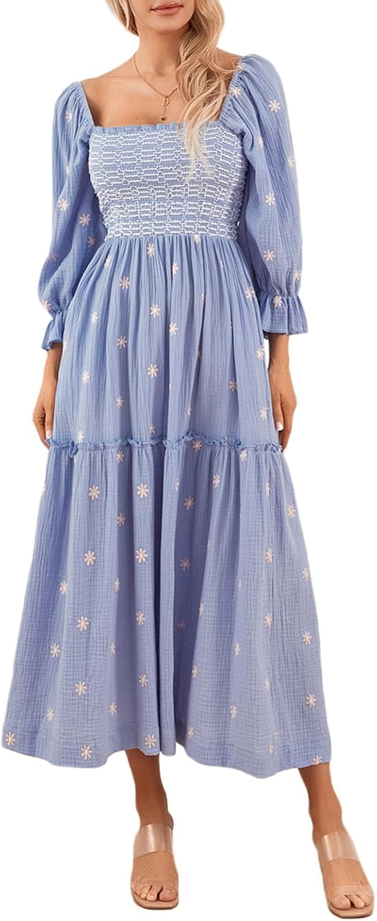 Women's Square Neck Floral Maxi Dress Size Medium