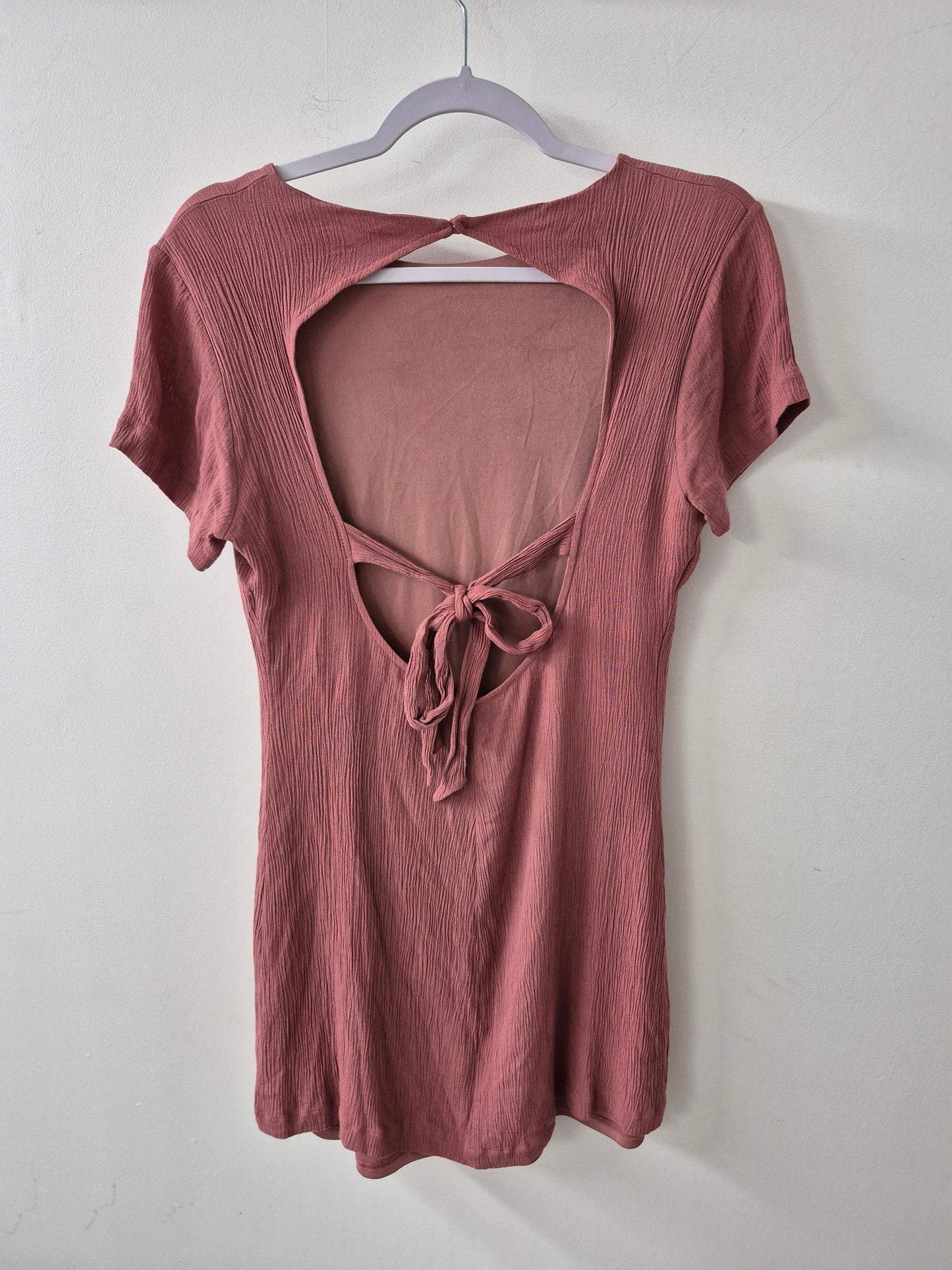 Lulus Cut Out Tie Bow Back Rusty Rose Textured Lined Mini Size Medium