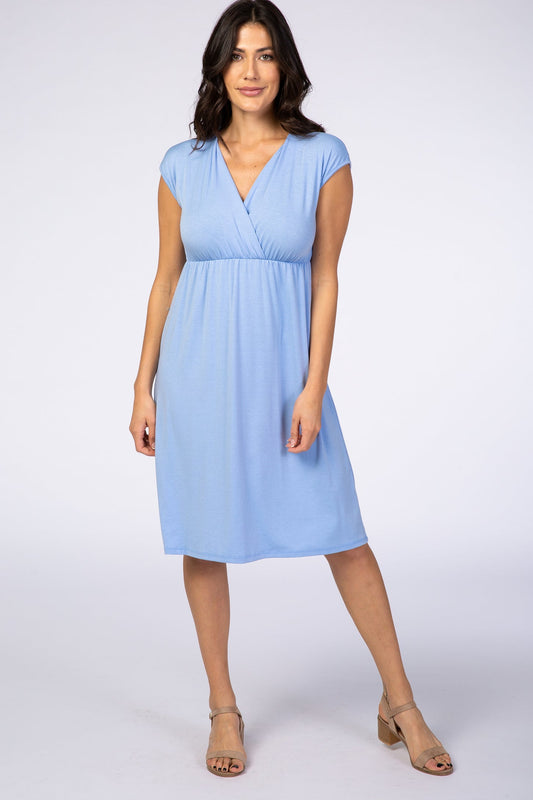 NWT PinkBlush Light Blue Draped Maternity/Nursing Dress Size Medium
